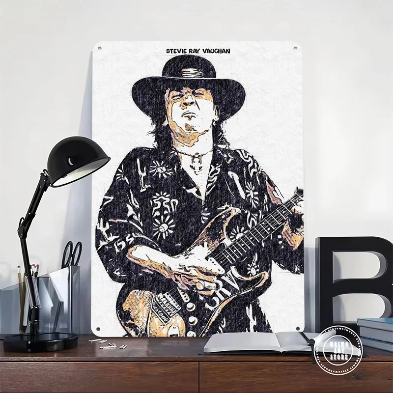 Stevie Ray Vaughan Illustration Personalized 3D Textured Metal Poster Wall Art Vintage Tin Signs for Decor Luxury Wand Deko Home
