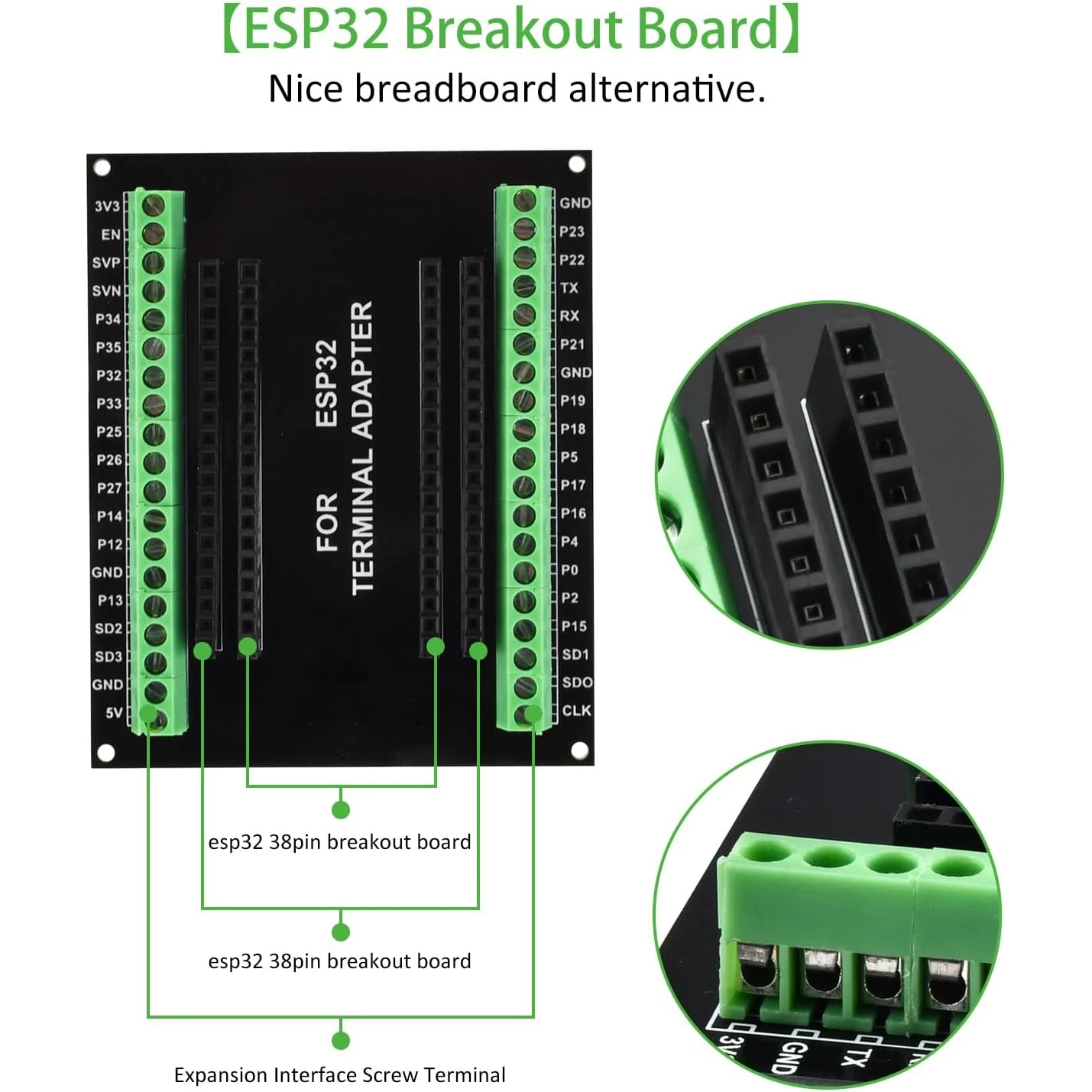 38PIN ESP32 Breakout Board, Aideepen ESP32 ESP32S Breakout Board GPIO 1 into 2 for 38PIN Narrow Version NodeMCU-32S