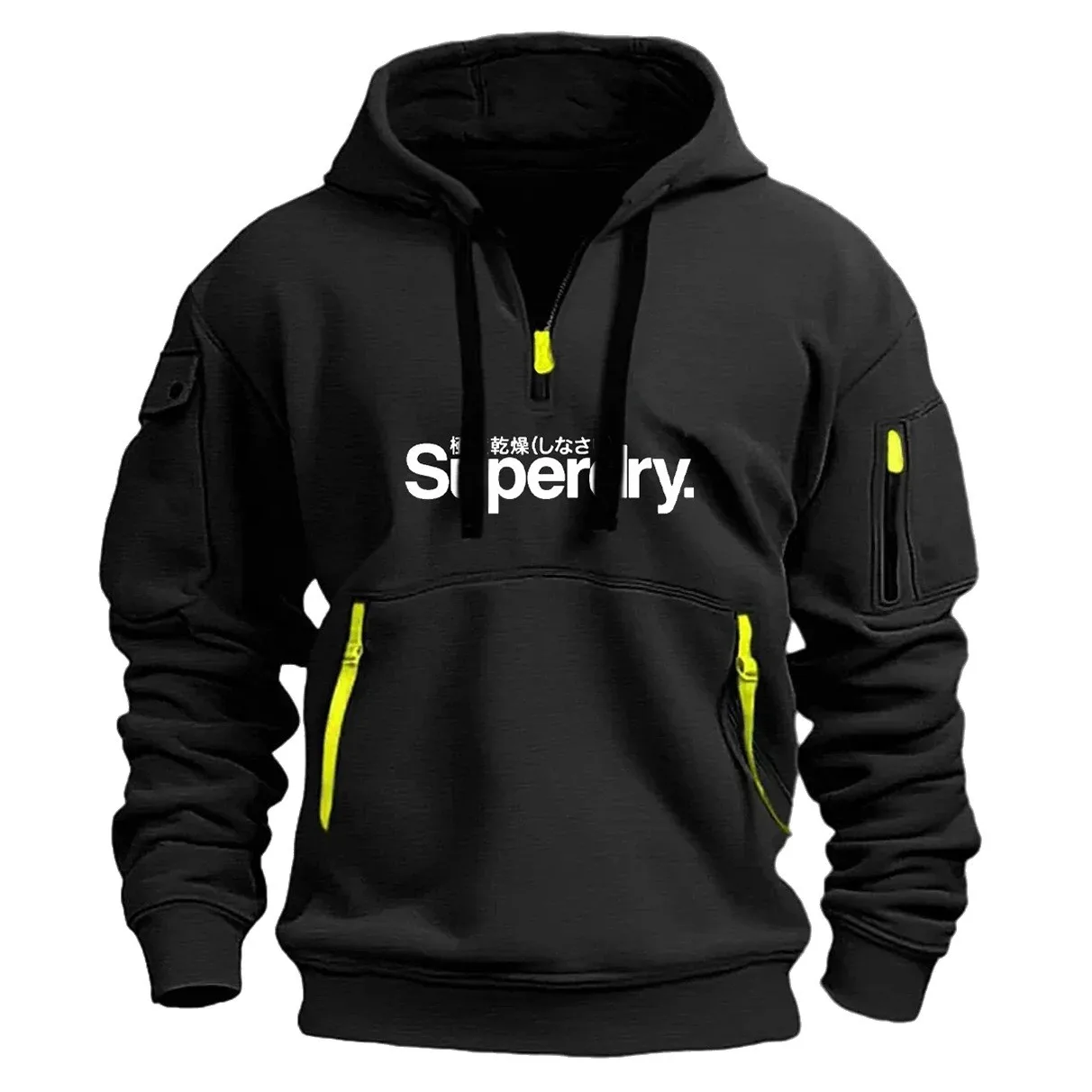 Collar zipper hooded pullover men's sweatshirt with multiple pockets, cross-border new style, fashionable and personalized, with