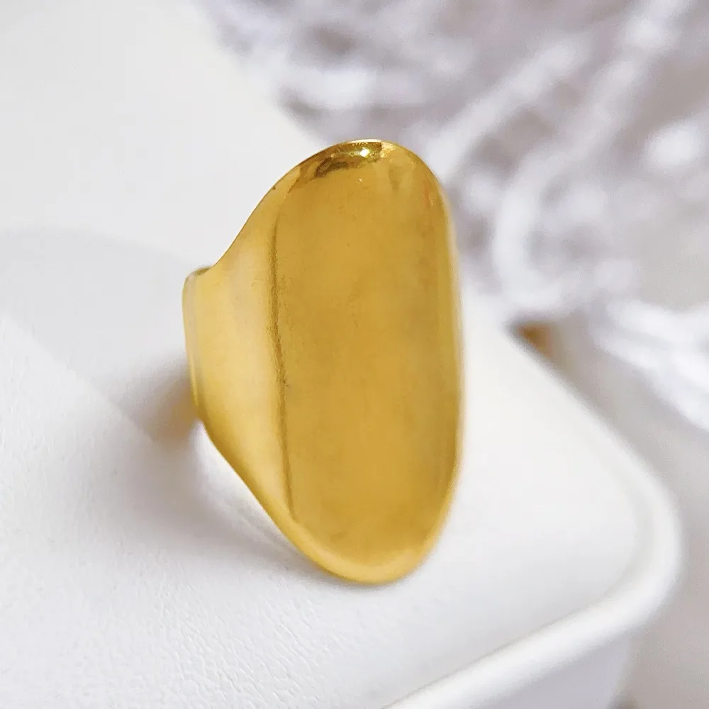 Personality Simple Gold Color Stainless Steel Smooth Surface Concave Convex Surface Oval Wide Opening Rings for Women Jewelry