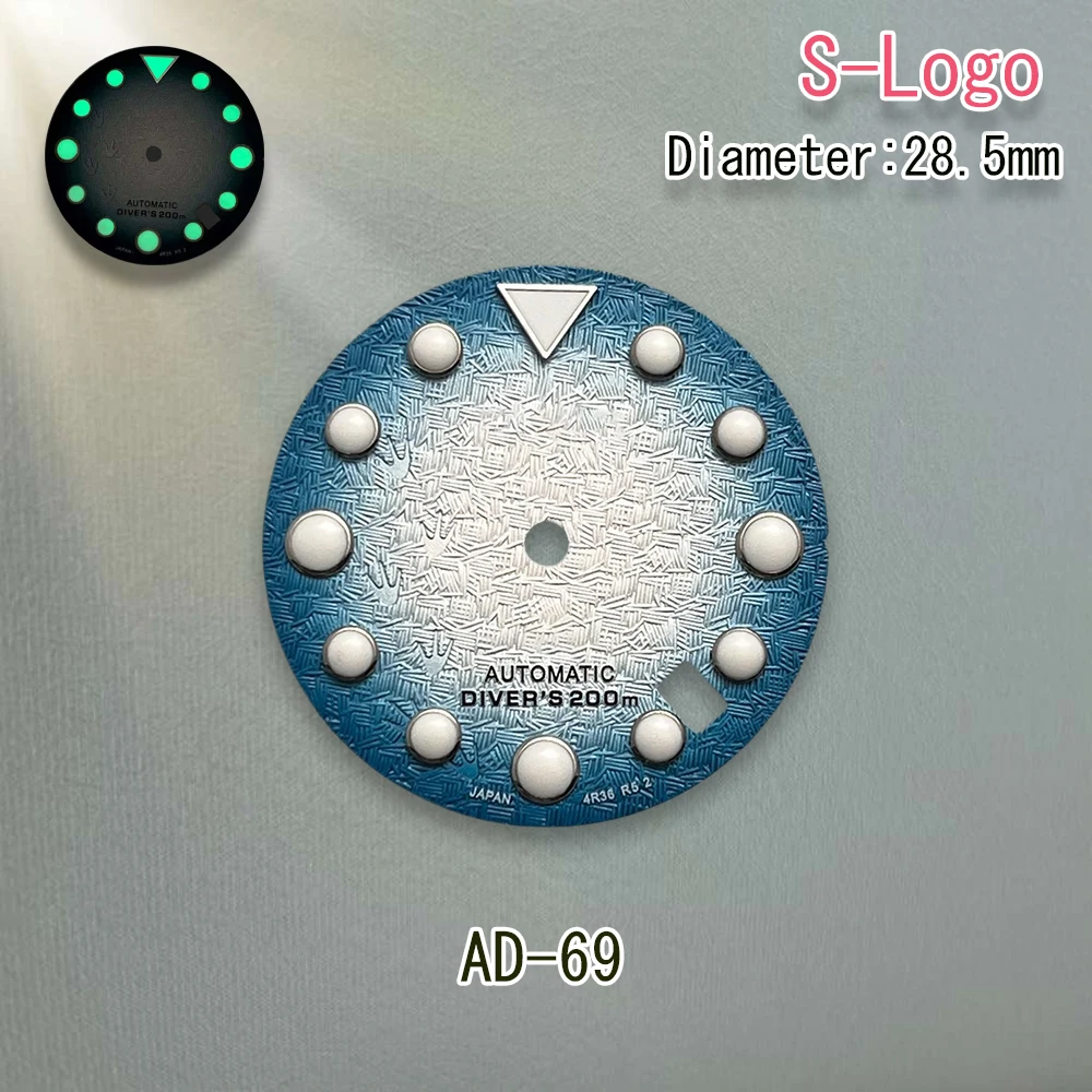 S Logo Wijzerplaat 28.5mm NH35 Wijzerplaat 3D Voetafdrukken Wijzerplaat Fit/NH35/NH36 Beweging C3 Groene Lichtgevende SKX007 Horloge Modificatie Accessoires