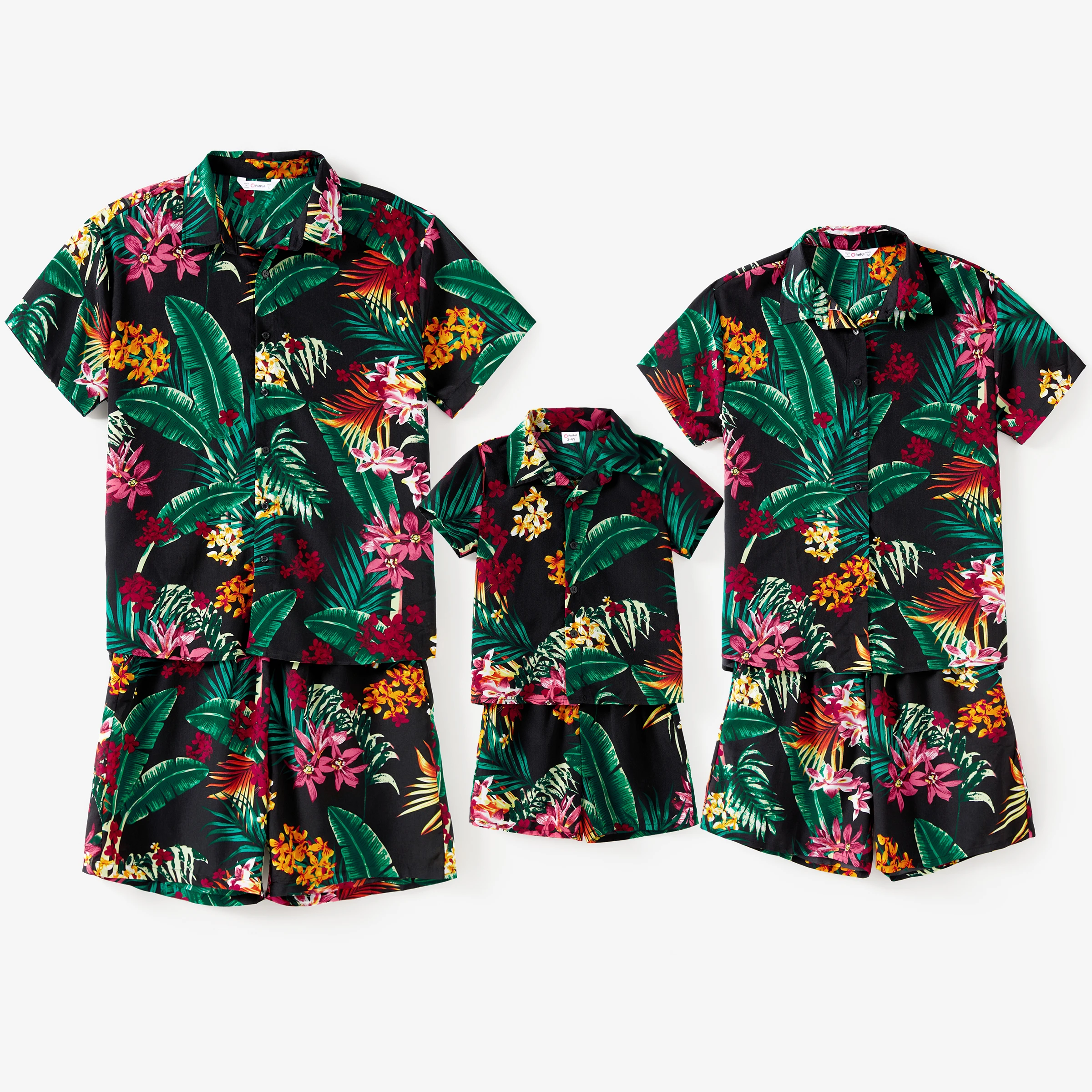 PatPat Family Matching Co-ord Sets Tropical Plant Floral Shirt and Drawstring Shorts with Pockets