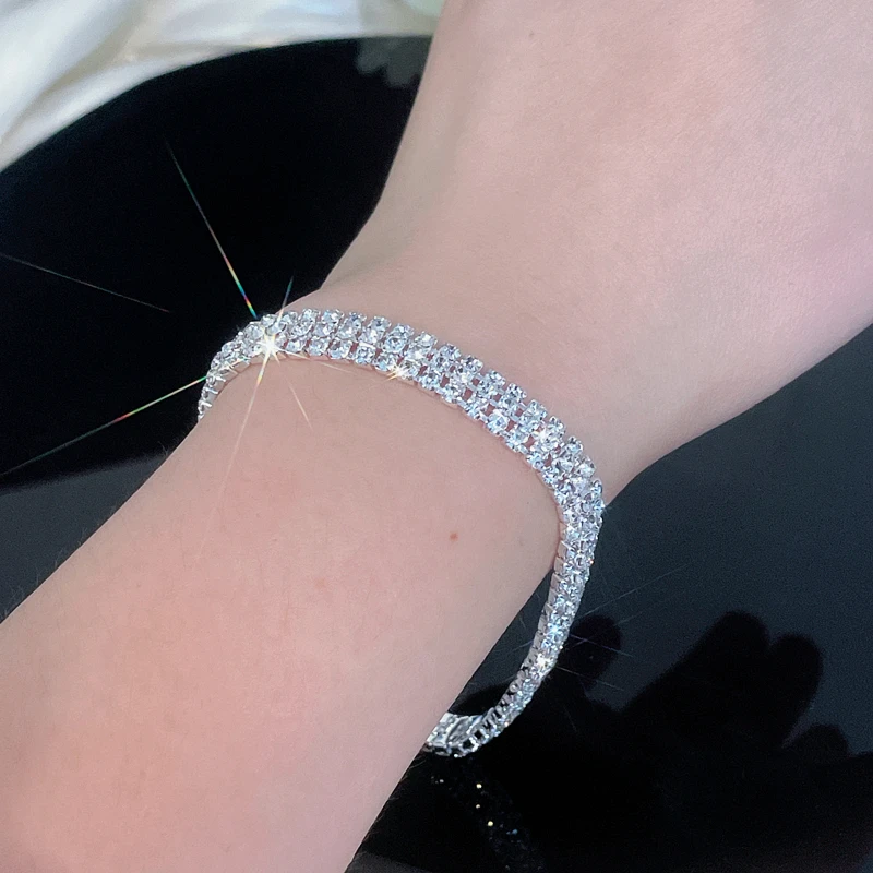 Luxury Full Rhinestone Bracelet Hand Jewelry for Women Charm Chain Bracelets Bangles Statement Wedding Jewelry Accessories