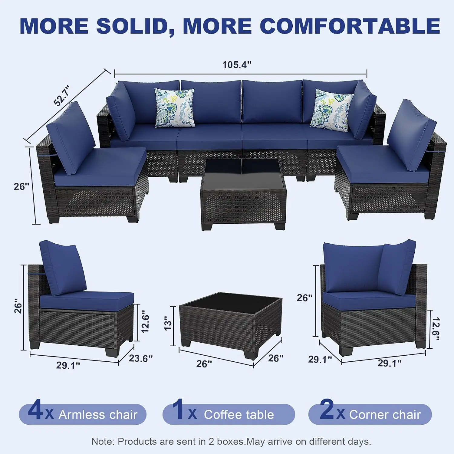 7 Piece Wicker Patio Furniture Set Outdoor Garden Dining, Customized