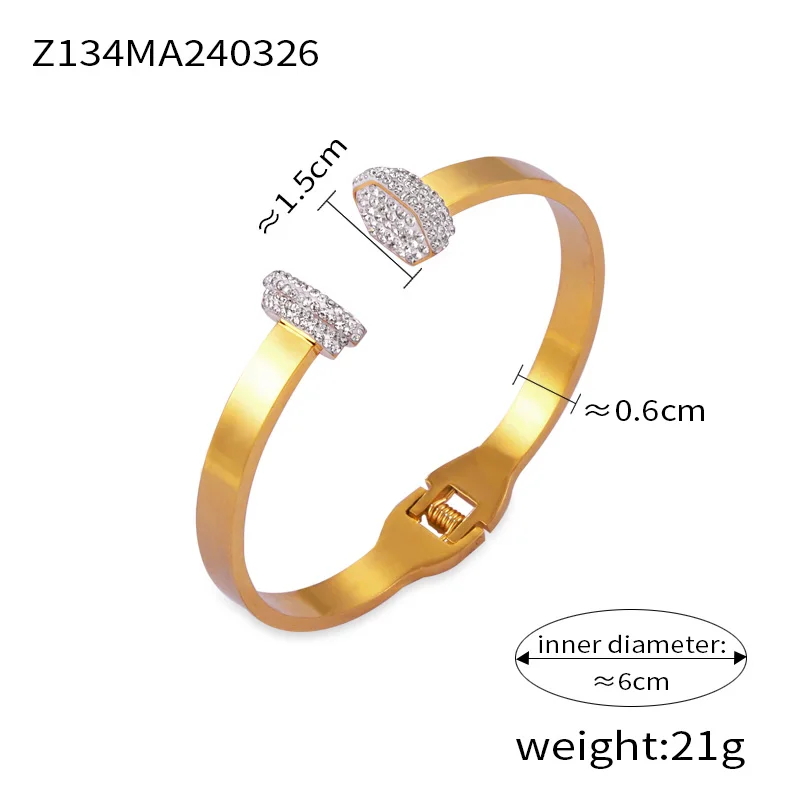 Belt Design Trendy Stainless Steel Zirconia Bracelet For Women Vintage Shiny Surface Bangle Luxury Jewelry