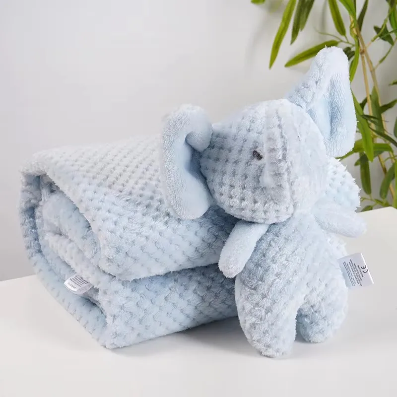2pc/set Cartoon Baby Blanket with Soother Plush Dolls Flannel Skin-friendly Bedding Sleeping Blanket Comfortable Nap Cover