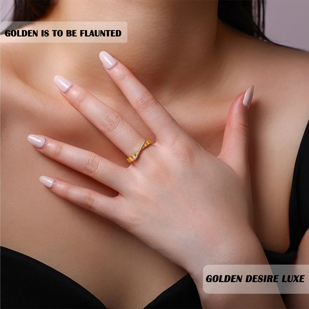

0.065ctw Moissanite Ring 925 Sterling Silver 18K Yellow Gold Plated Textured Matte Finish Elegant Band Women