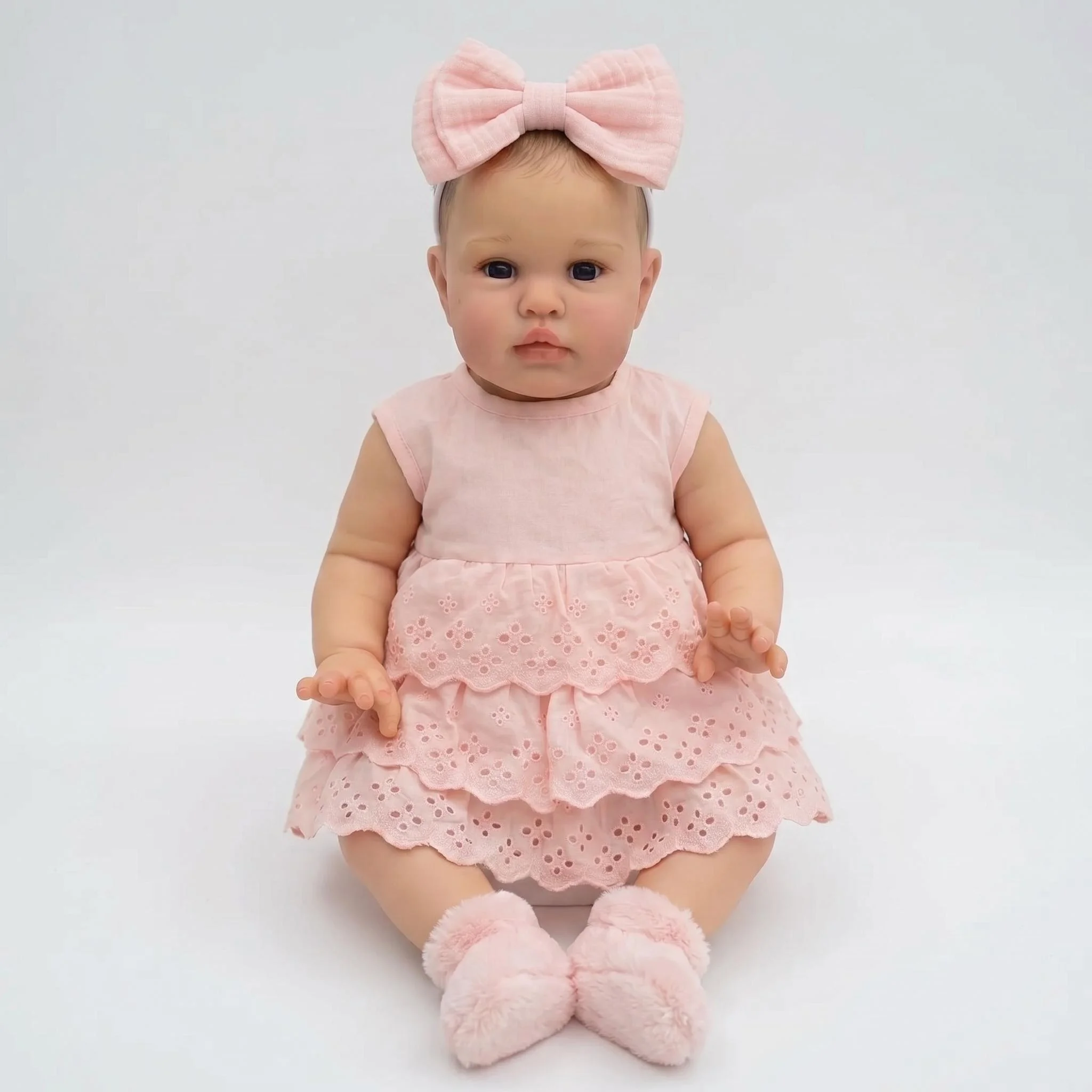 NPK 22 Inch Reborn Baby Doll Ellie Toddler Lifelike Soft Touch 3D Skin Art Doll with Hand Drawn Hair Newborn Simulation Doll
