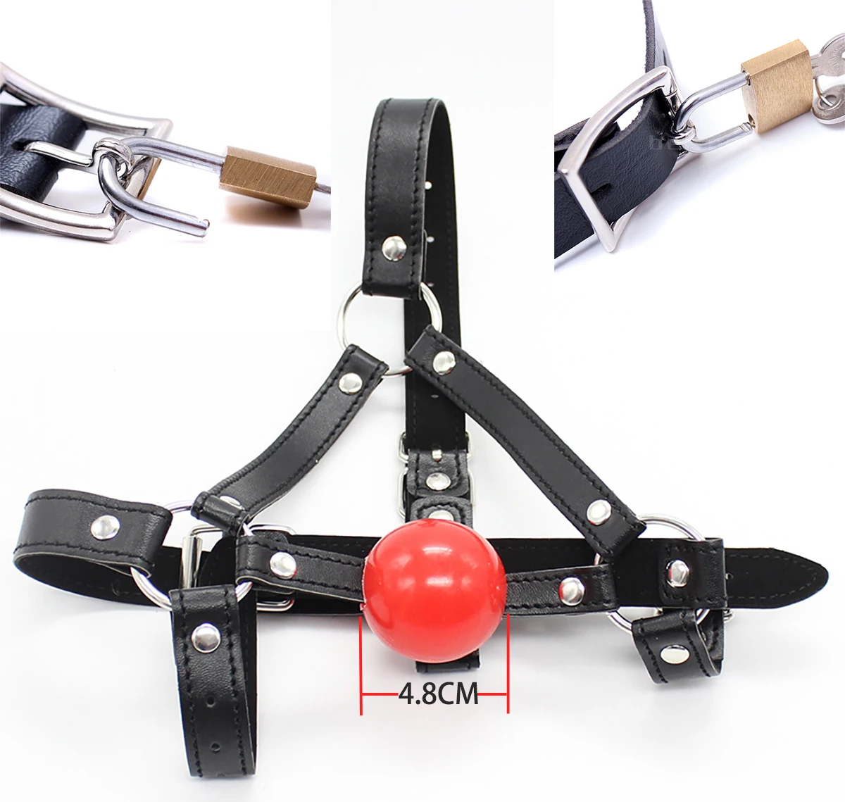 LILUPLAY Leather Wetlook BDSM Mask Hood Gimp Open Mouth,SolidSilicone Ball Gag,Bondage Gear Head Harness,Sex Toys For Couples