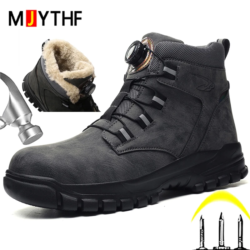 

Men Work Boots Warm Plush Winter boots Safety Shoes Men Steel toe Boots Protection Shoes Puncture-Proof Indestructible shoes