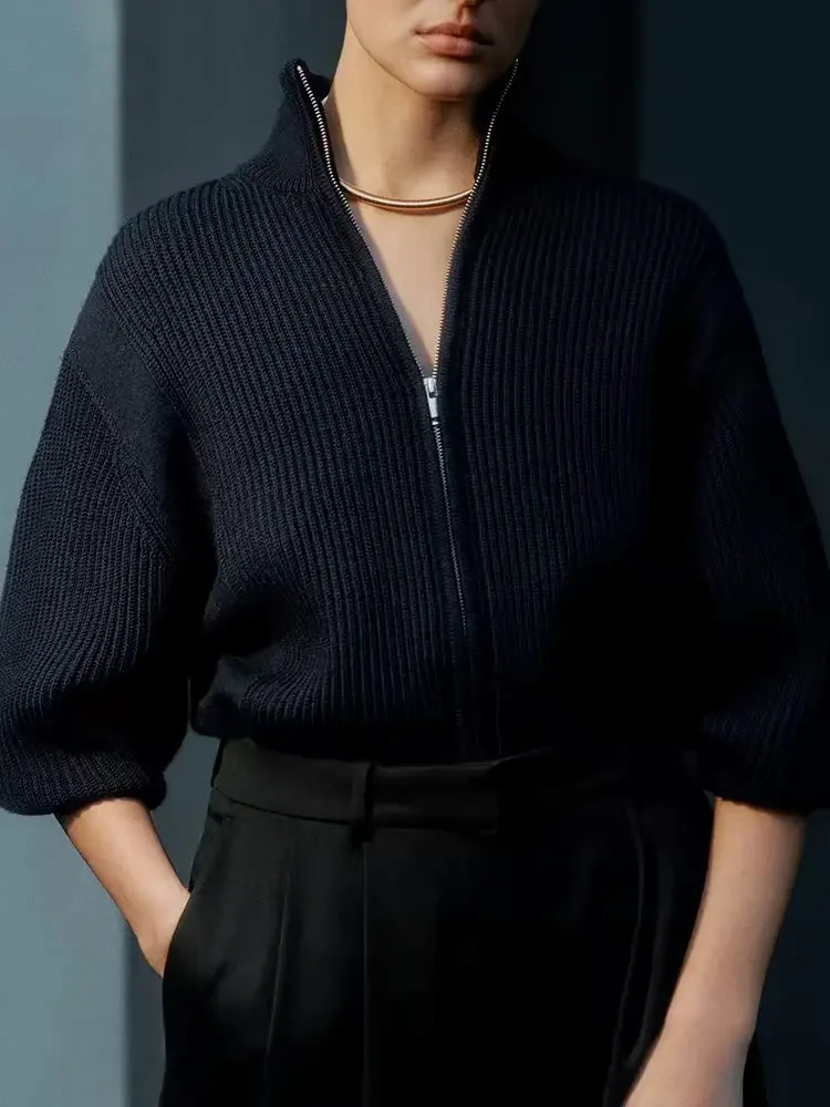XIMIAN APPAREL 2026 YAZHIMEI cosmod new style of Women's casual version turtleneck wool blend knit zipper jacket