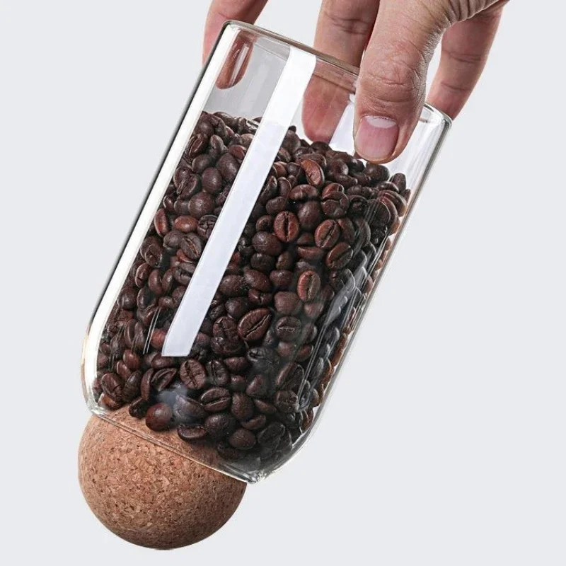 500/800/1200/1600ml Glass Food Storage Jar with Globular Cork Stopper Coffee Beans Tea Grains Canister Home Kitchen Storage Tank