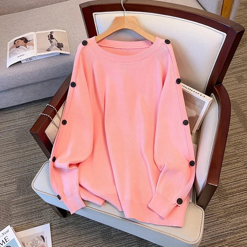 170Kg Plus Size Women\'s Bust 160 Autumn Loose Pullover Round Neck Thickened Sweater Knit Black Pink 5XL 6XL 7XL 8XL 9XL10XL