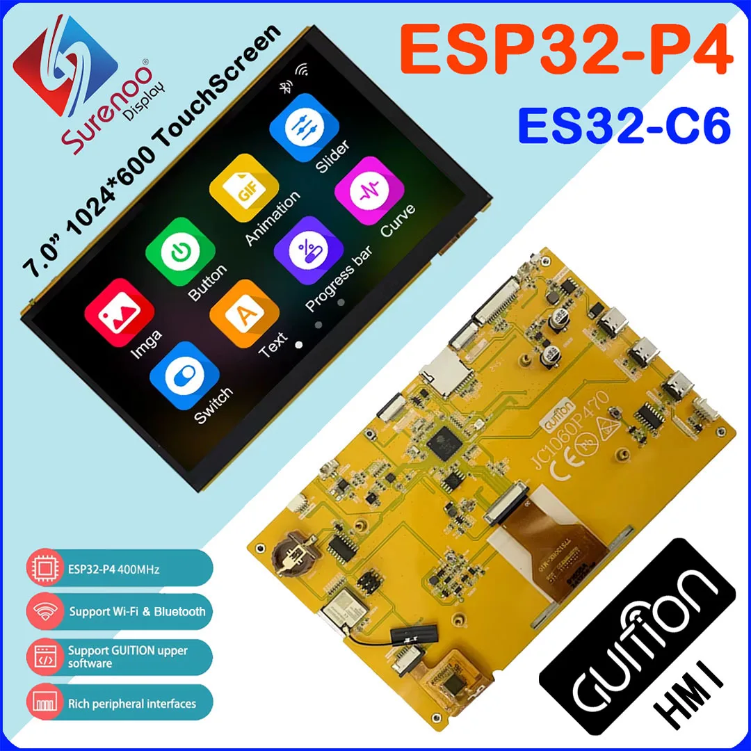 Guition HMI P4 ESP32-P4 Dev. Board ESP32-C6 Camera Speaker-Port WIFI 7.0 inch 1024*600 IPS LCD Module Screen Display TouchScreen