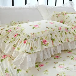 1 piece Floral Lace Pillowcases with Rose Print for Bedding Big Ruffle Design Pillow Case Bed Body Pillow Cover