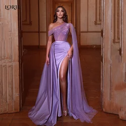 LORIE Dubai Glitter One Shoulder Evening Celebrity Dresses Ruched Side Slit Straps Ribbons Prom Party Gowns Saudi Arabia Dress