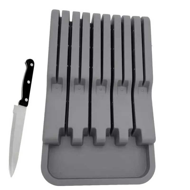 Knife Block Holder Plastic Cutlery Drawer Organizer 6 Slots Knife Storage Tray Anti Slip 6 Slots Kitchen Counter Organization