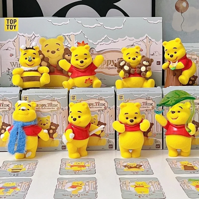 

Genuine Winnie The Pooh Happy Time Series Blind Box Flocking Cute Doll Collection Desktop Ornament Fashion Trend Gift Girl
