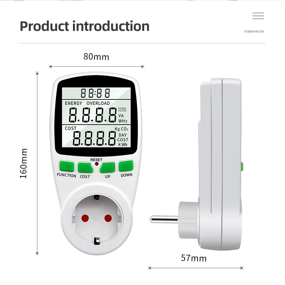 Digitální wattmetr LCD energie měřič elektřina energie měřič nástrčkový elektrický tester FR nám británii AU BR měřicí vývod energie analyzátor