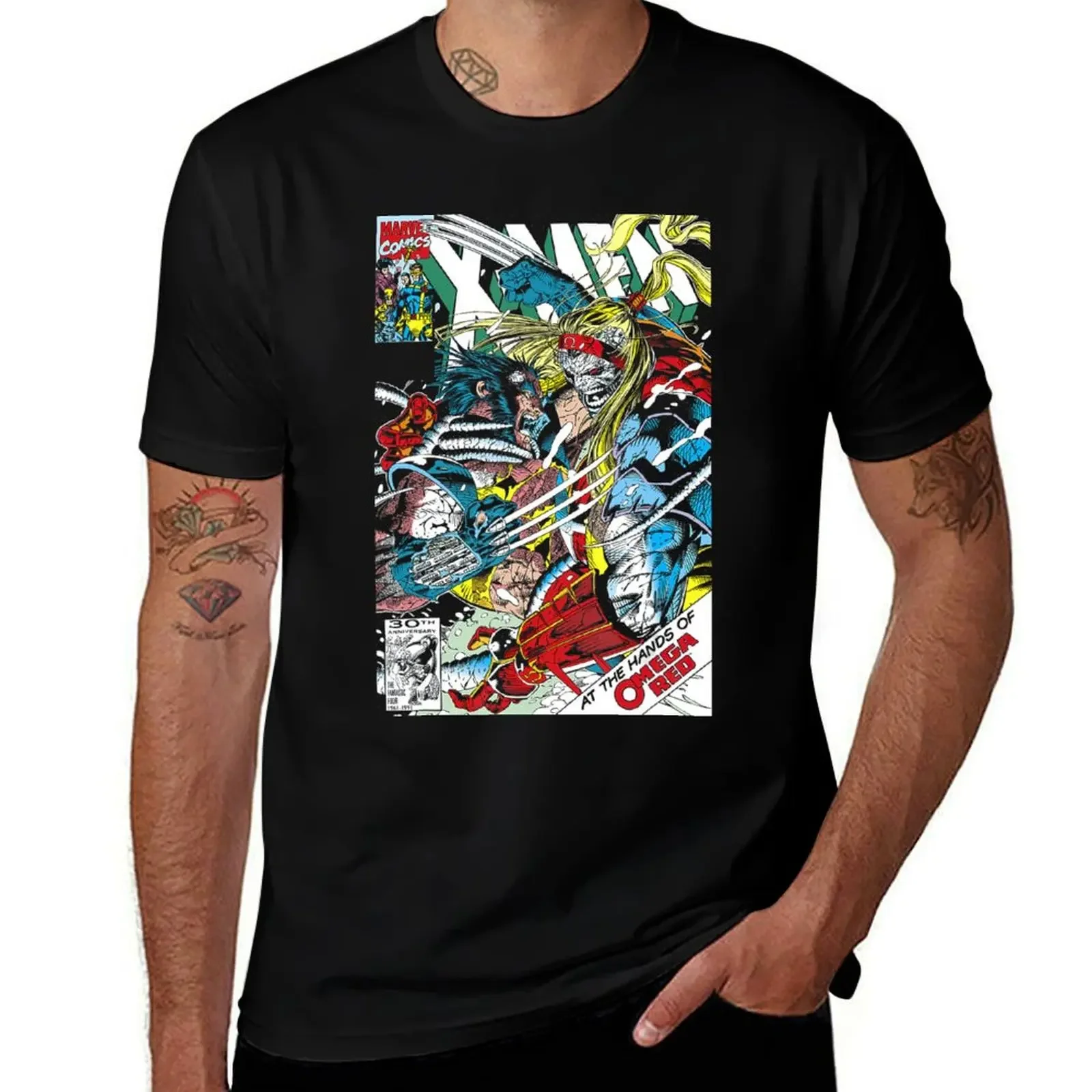 comics vintage T-Shirt oversized graphic tee blue lock summer shirt sweat shirts, men