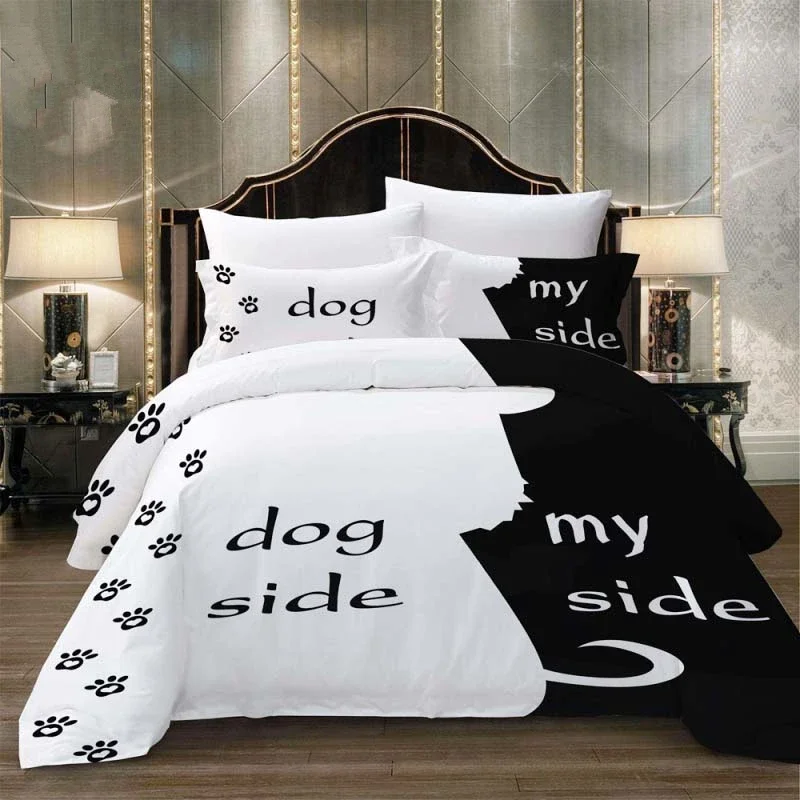Simple Black + White Bedding Set Cat/Dog/He and her Couple Bedclothes Pillowcase Customized Home Textiles Bed Set