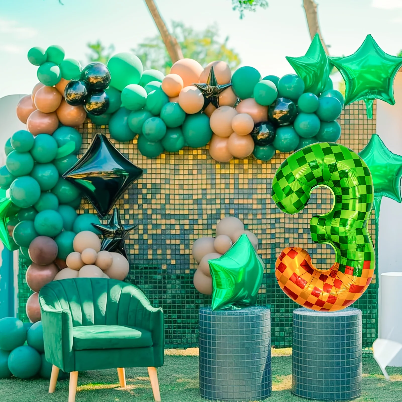 40 Zoll Riesige Mosaik Grüne Pixel Themen-Zahlen Folienballons Nummer 0-9 Ballons Partyballons Geburtstagsfeier – Detail 3