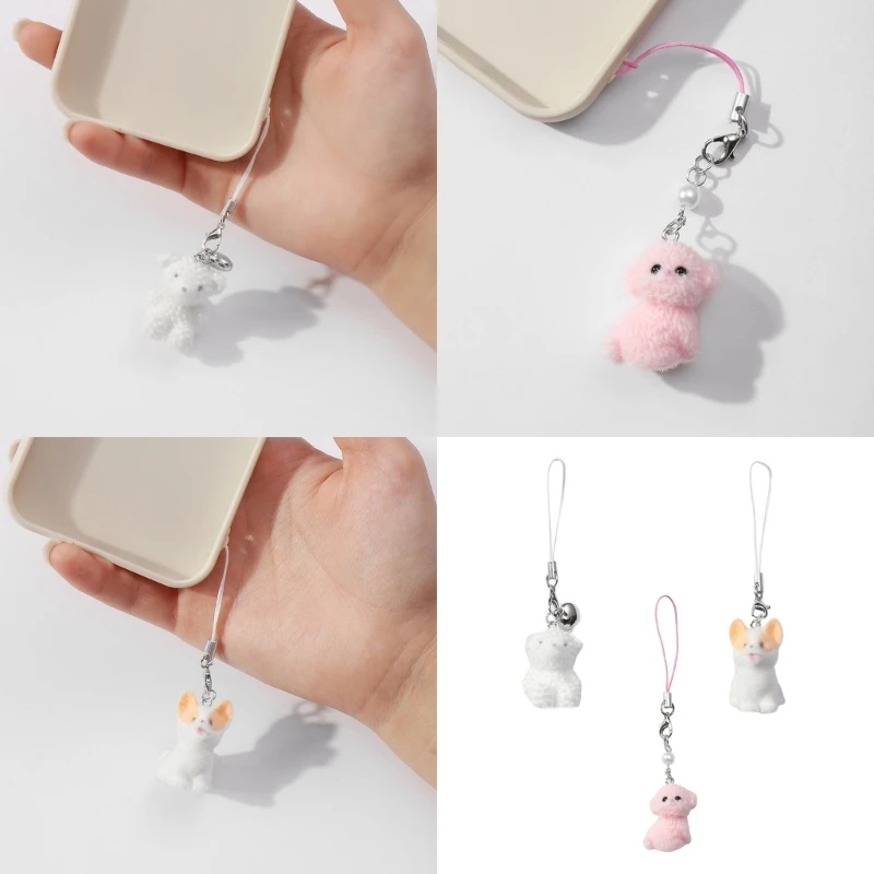 Plush Flocking Puppy Bear Mobile Accessory Plush Bear Puppy Pendant for Cellphones and Bags Unique Phone Chain