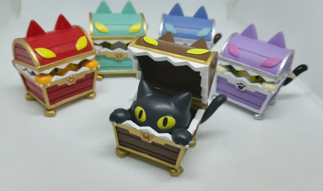 Qualia Gashapon Kawai Anime Cat In A Treasure Chest Figure Cute Gachapon Capsule Toys Miniature Items Gift