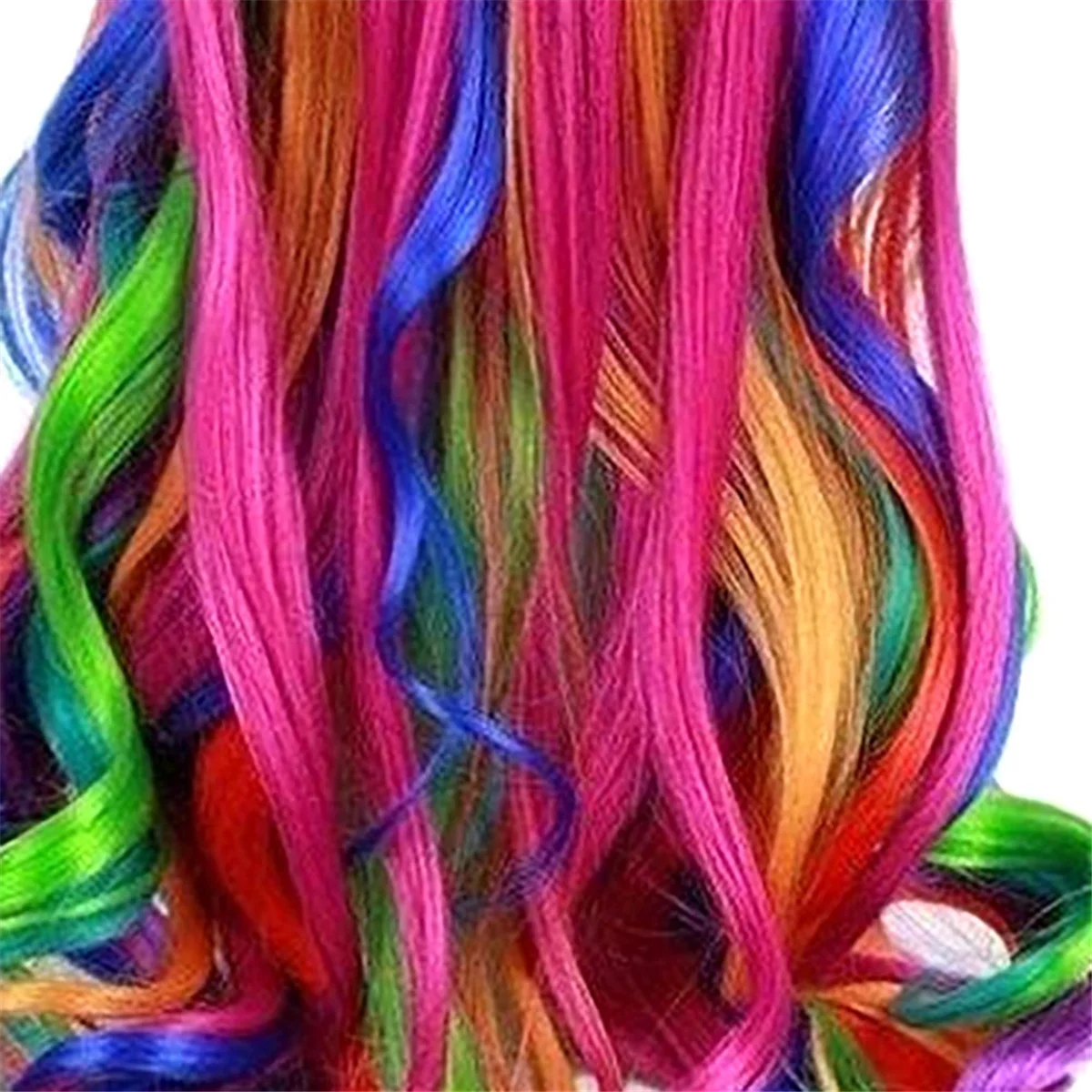 Lady Rainbow Long Curly Wigs Fashion Cosplay Costume Hair Anime Full Wavy Party Wig 70cm