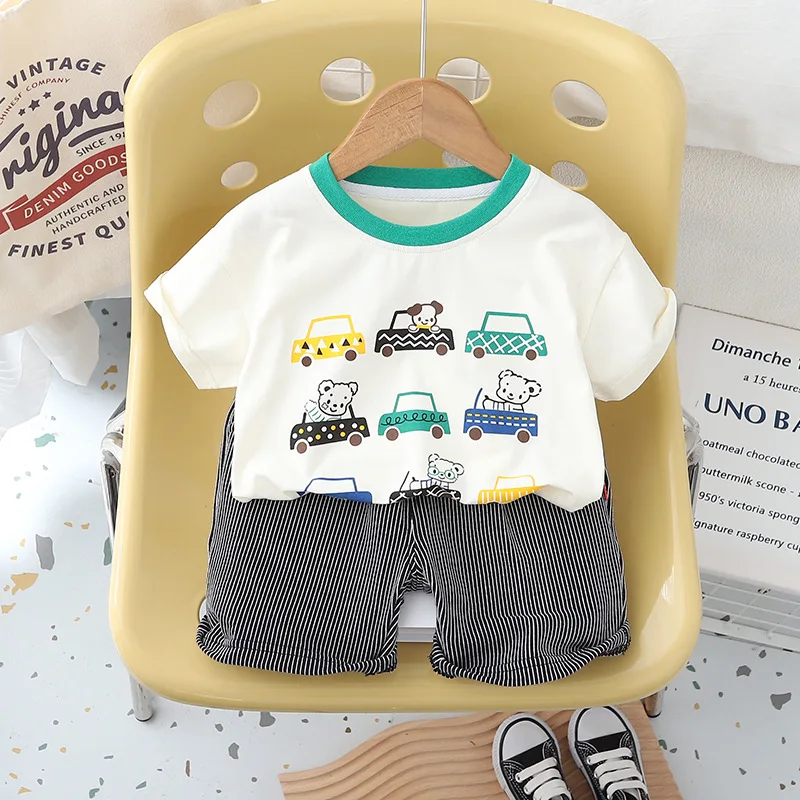 Fashion Baby Boy Clothes Toddler Summer Outfit for Boys 9 To 12 Months Cute Car Print Short Sleeve T-shirts and Shorts Kids Suit image 4