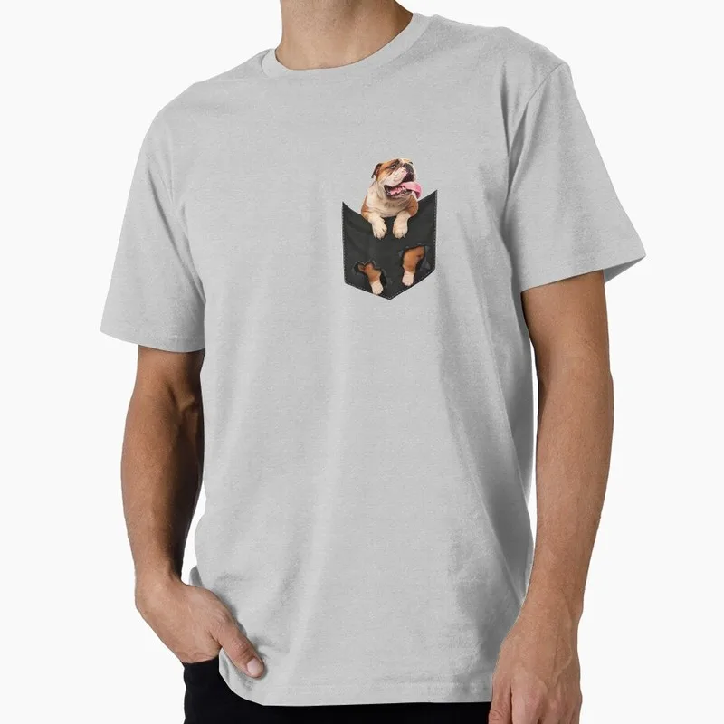 English Bulldog Dog in Pocket T-shirt Unisex Cotton Short Sleeve Tee Funny Gift for Dogs Lovers & Pet Owners Funny Casual Tee