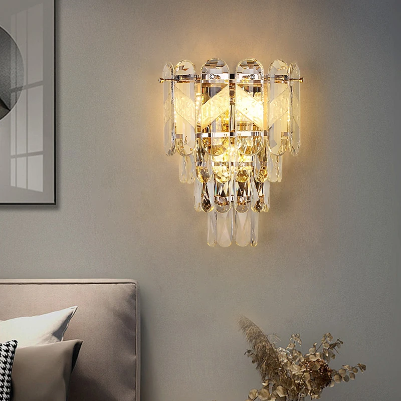 

Modern Luxury Crystal Wall Lamp American High-End Bedroom Bedside Lamp Luxurious Living Room Tv Sofa Background Led Wall Lamp