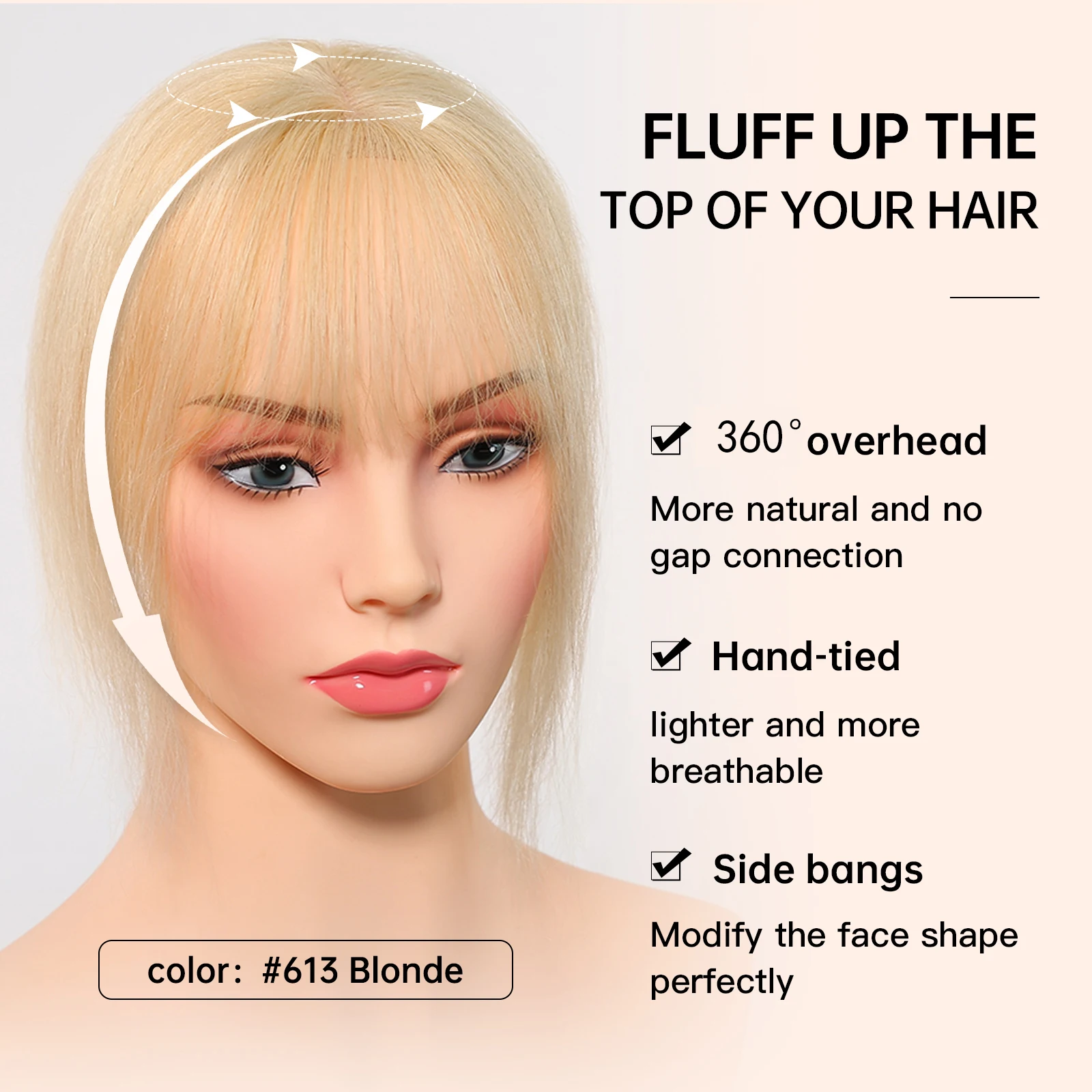 100% ผมมนุษย์ Toppers สีบลอนด์ตรงผมชิ้น Air Bangs คลิปในฐานลูกไม้ต่อผมสําหรับผู้หญิงสวมใส่ง่าย