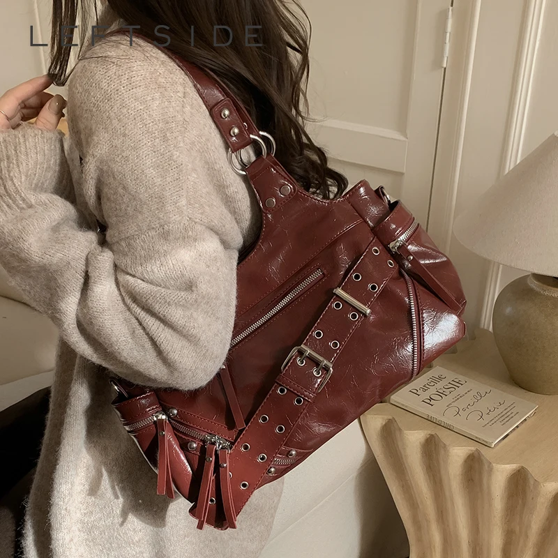 

LEFTSIDE Small Shoulder Bag Vintage PU Leather Underarm Crossbody Bag for Women Casual Solid Color Trend Handbags and Purses