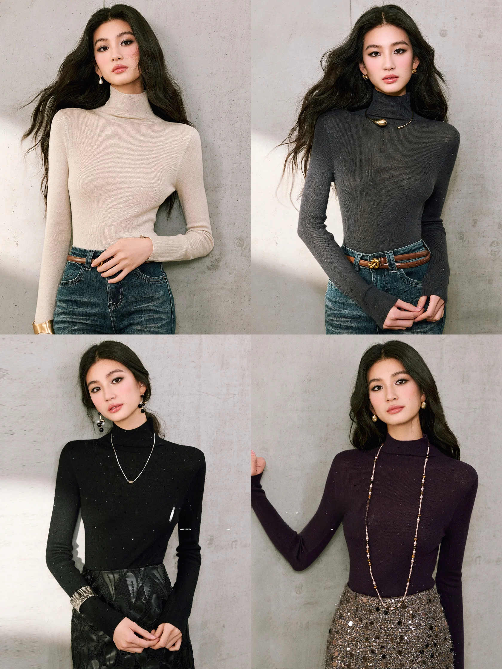 

Женская облегающая вязаная шерстяная водолазка Wangxo с высоким воротником, модный зимний топ с длинным рукавом, классические цвета