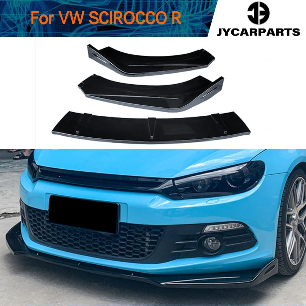 

ABS Front Bumper Guard Lip Chin Spoiler for Volkswagen VW SCIROCCO R Bumper 2015 - 2017 3PCS Black Carbon Fiber Look