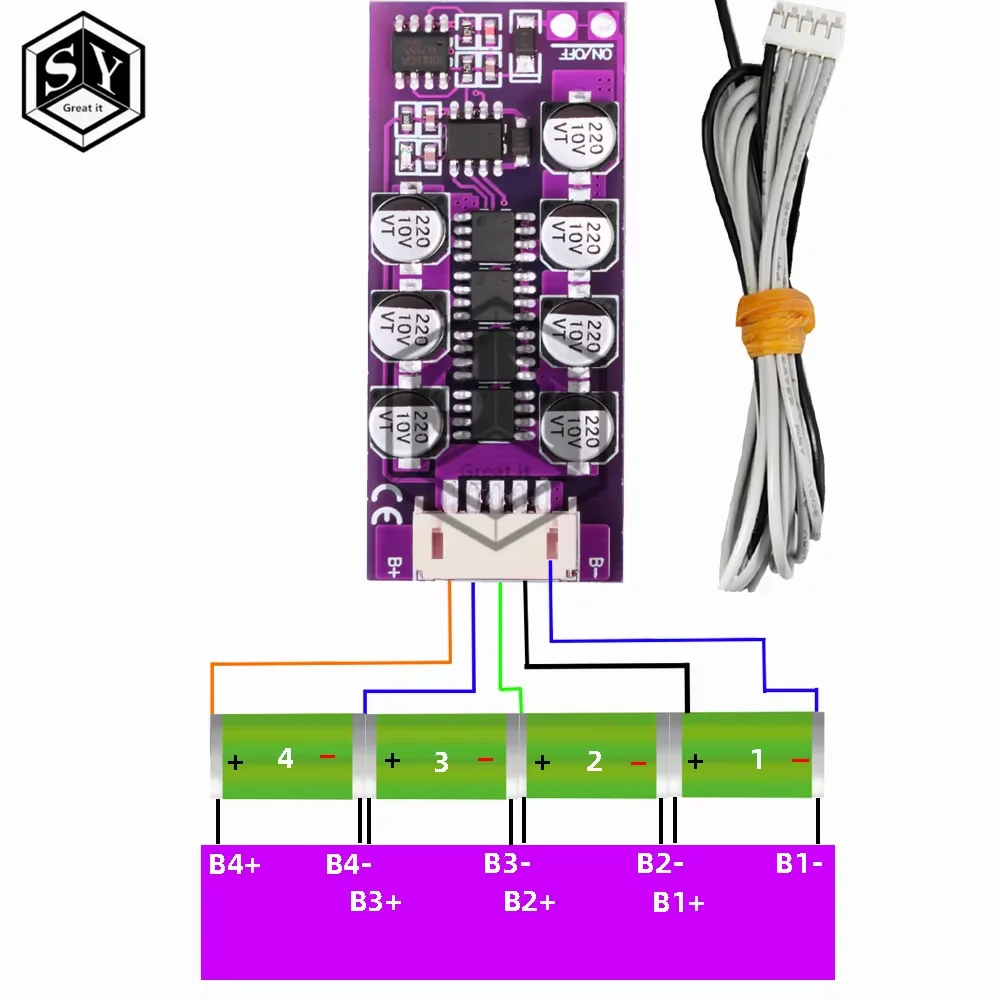 3S/4S 1.2A High Current Li-ion BMS Protection Board Active Equalization Overcurrent Overcharge Short‑Circuit for 18650 Battery