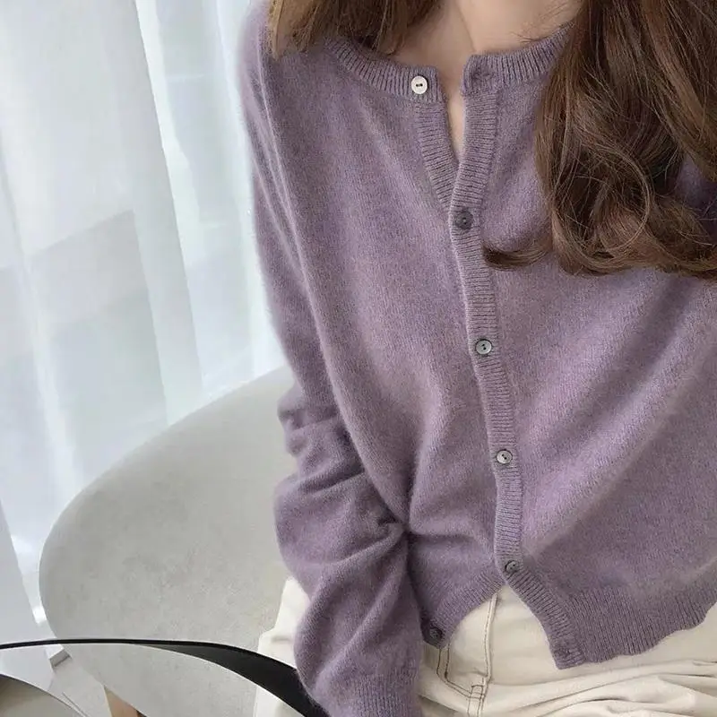 Sweater Knitted Cardigan Women Coat Simple Casual Harajuku Soft Gentle Inner Fashion O-neck Ulzzang Vintage Clothes Mujer Jumper