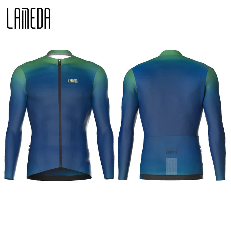 LAMEDA Men's Cycling Jersey Long Sleeve Slim Fit Bike MTB Clothing Biking Shirts Quick Dry Full Zip Bicycle Jersey with Pockets