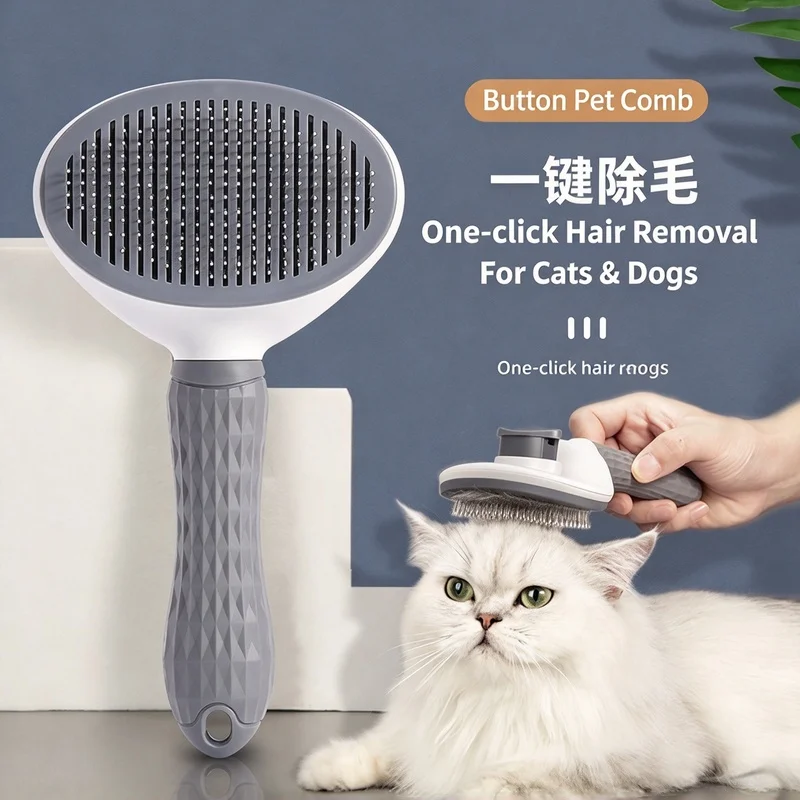 Automatic One Button Pet Hair Remover Comb, Easy Clean Slicker Brush to Remove Loose Fur for Cats and Dogs