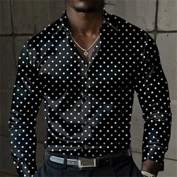 2024 Fashion Men's Elegant Shirt Spotted 3D Printed Lapel Button Up Classic Long Sleeve Shirt Temperament Men's Partywear