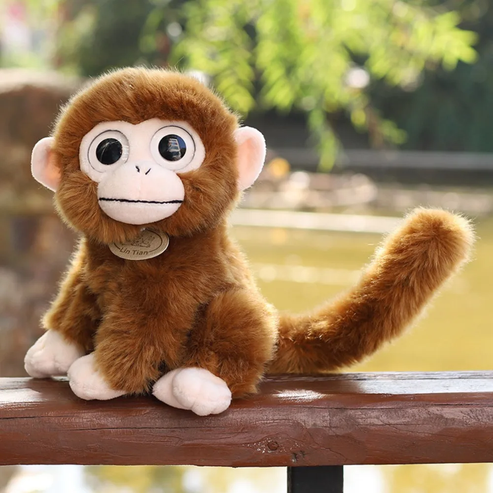 

Big Eyed Golden Monkey Plush Stuffed Animal Long Tail Monkey Stuffed Toy Simulation Bedroom Decoration Brown Monkey Dolls
