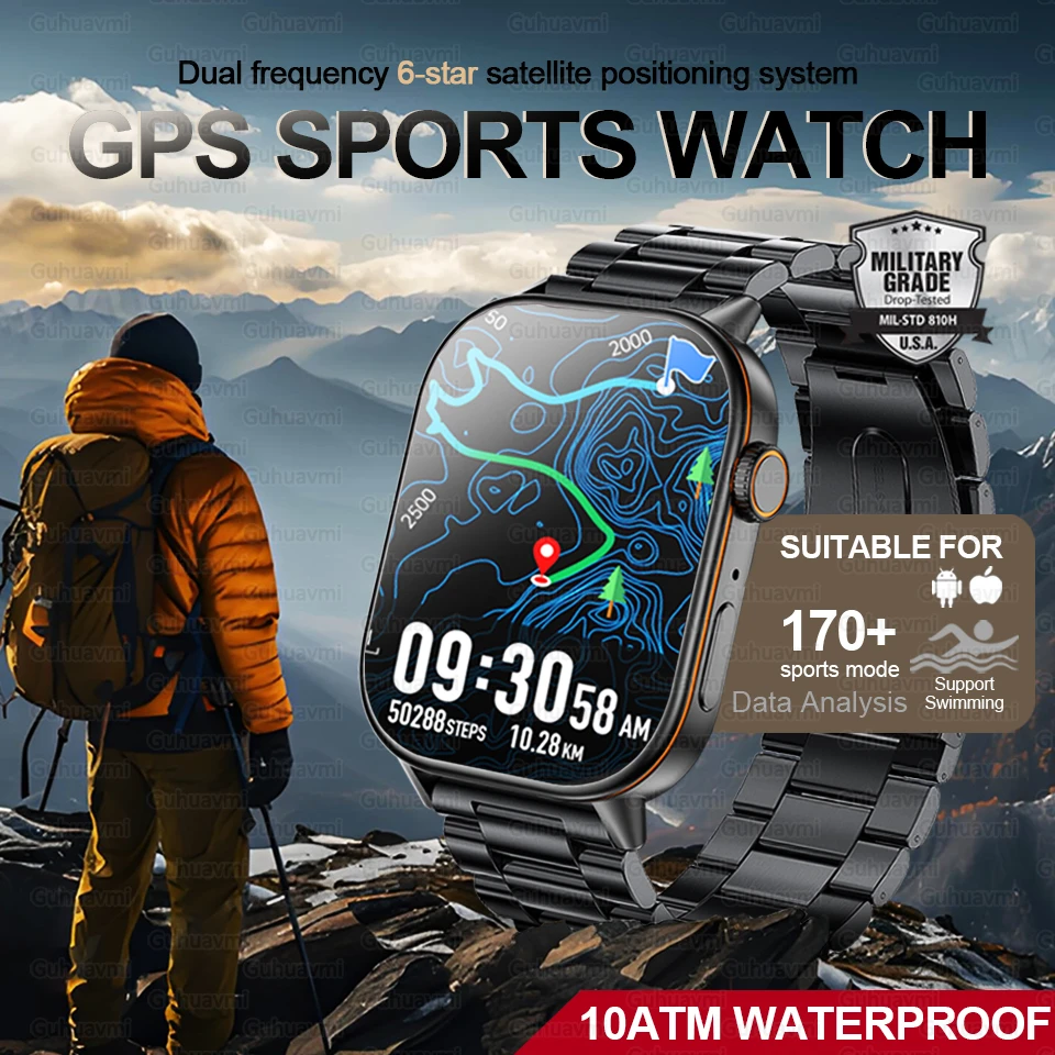 2025 New Outdoor Military GPS Smart Watch 2.01-inch AMOLED Screen BT Call 178+ Sport Mode IP68 Waterproof Smartwatches Man Women