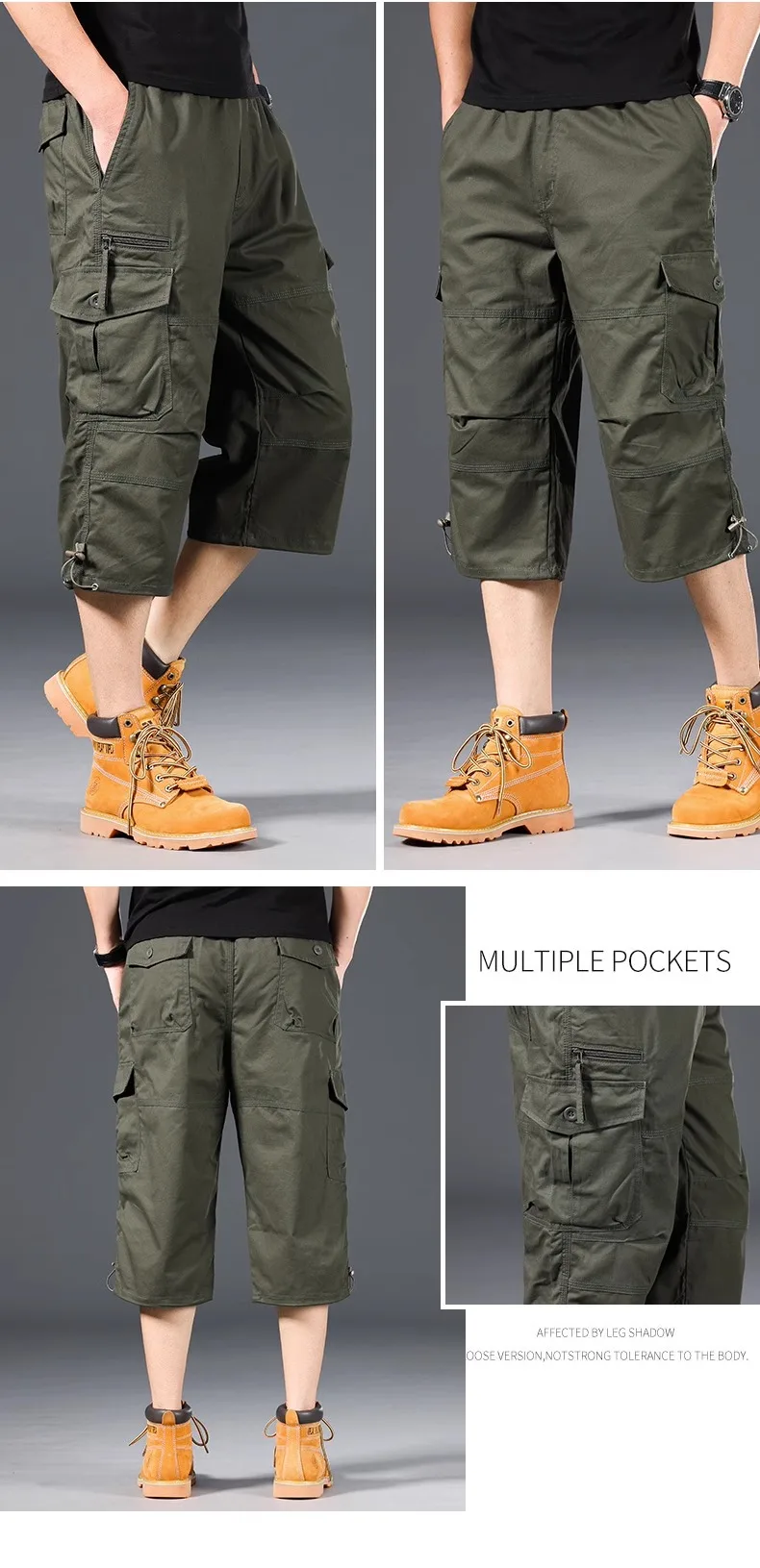 Sommer Herren Cargo-Shorts Lose Lässige Knielange Hosen Elastischer Bund Übergröße Outdoor Jogging Taktische Capri-Hosen – Detail 14