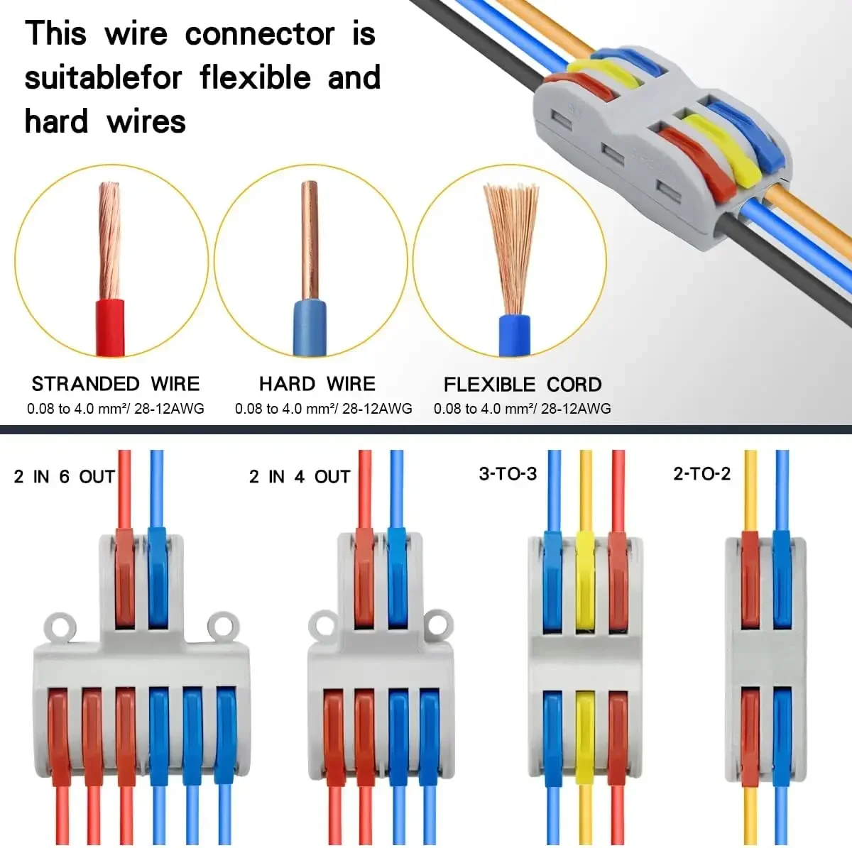 10/50/100Pcs Lever Wire Connectors, Compact Splicing Wire Connector, 2 3 5Way Electrical Connectors, for Quick Connect 28-12 AWG