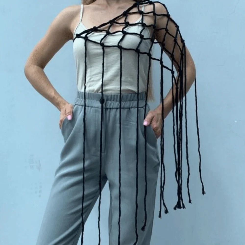 

Bohemian Netted Fringe Scarf Shawl Decorative Tassel Ethnic Design Handwoven Bikini Cover Up Fringed Waist Belt