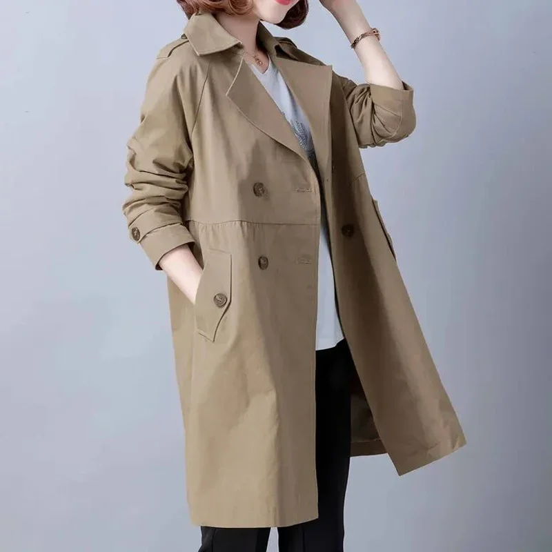 

Khaki Color Lapel Long-Sleeved Trench Coat Female Spring Autumn Korean Version Of The Loose Temperament Casual Medium-Le ZL428