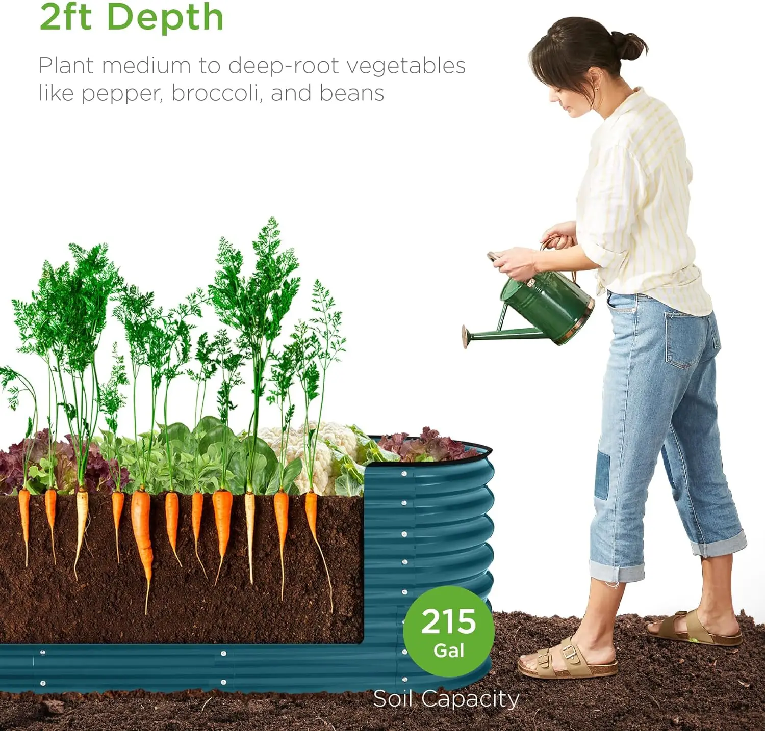 

8x2x2ft Metal Raised Garden Bed, Oval Outdoor Deep Root Planter Box for Vegetables, Herbs w/ 4 Support Bars, 215 Gal Capacity