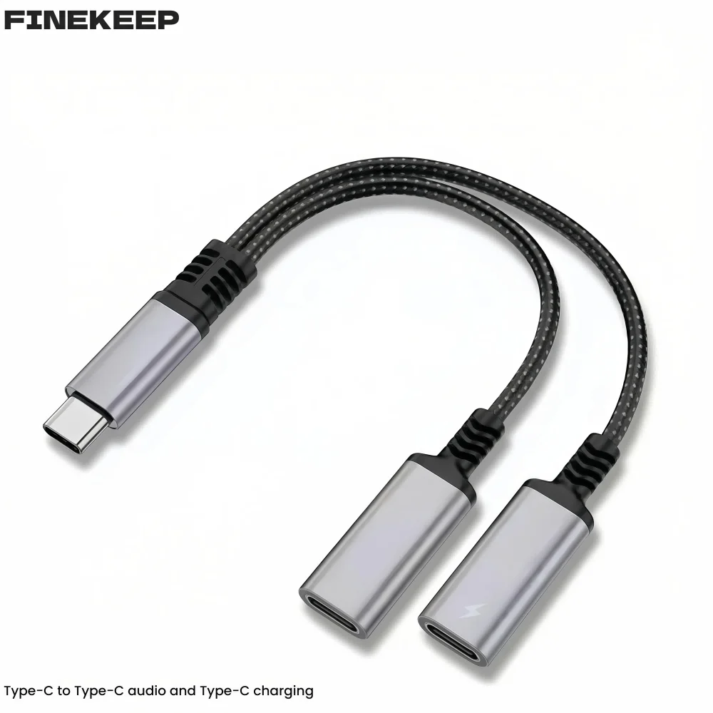 Type C  Earphone Adapter 2in1 USB C to Dual Type C AUX Audio Charging Cable Audio Durable Dual Purpose Cord for huawei/xiaomi