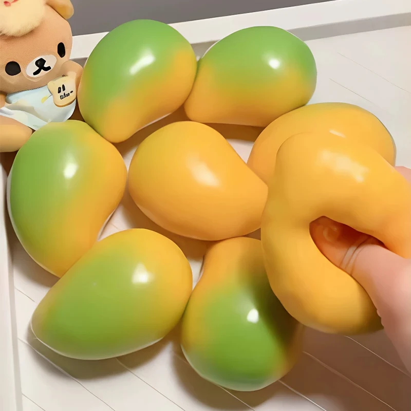 Crunchy Squishy Mango Stress Ball Handmade Color-changing Mango Squeeze Fidget Toys ASMR Sensory Stress Relief Toy for Adult